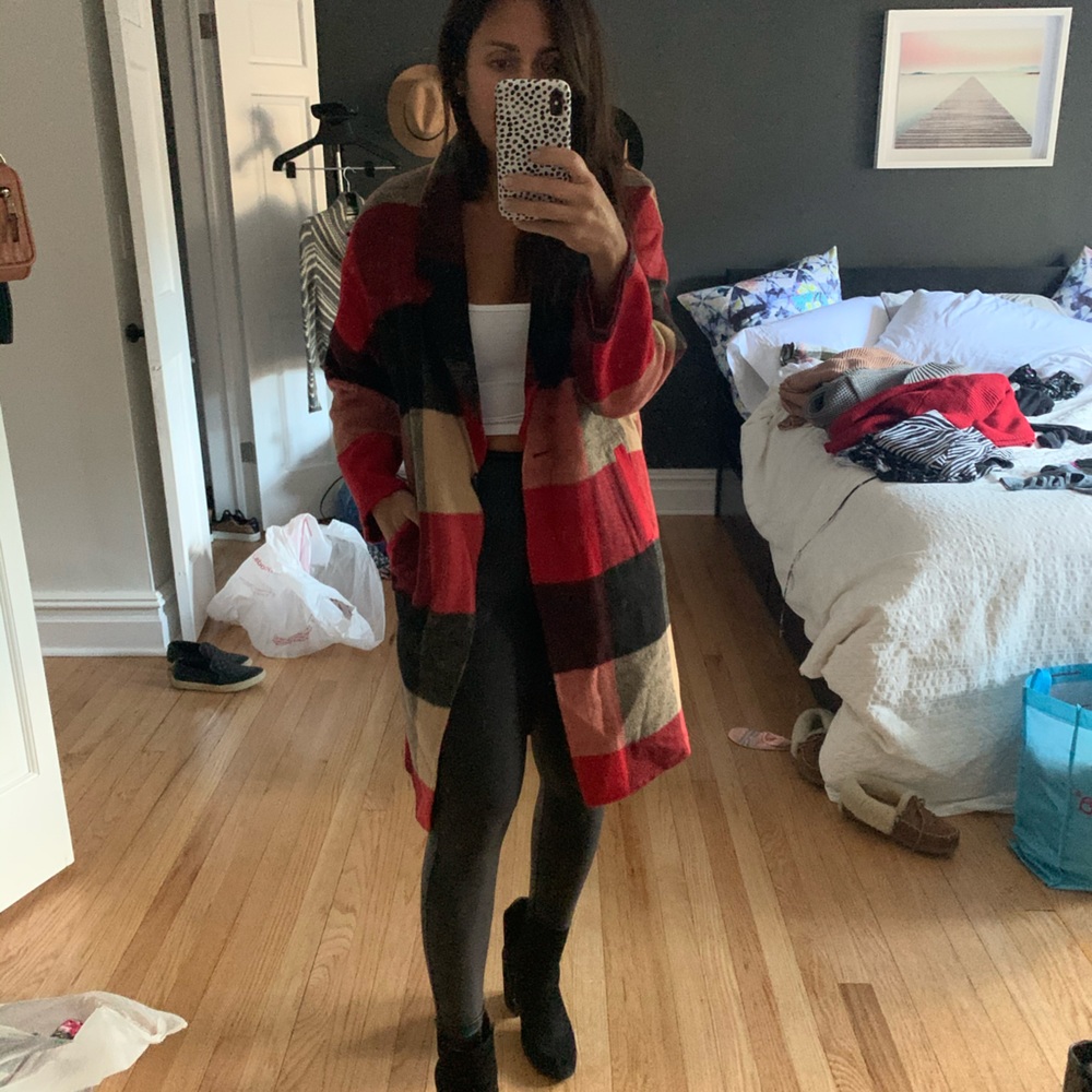 Wool plaid reversal jacket